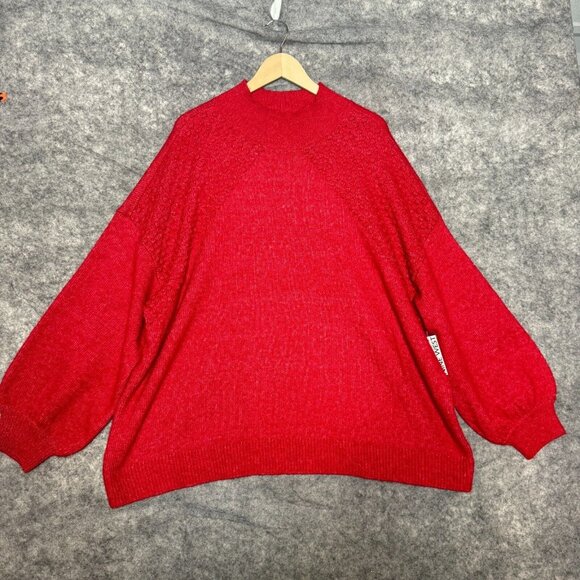 Nine West Sweater Womens Plus 3X Red Pullover Bishop Balloon Wool Blend Knit NEW - Picture 1 of 11